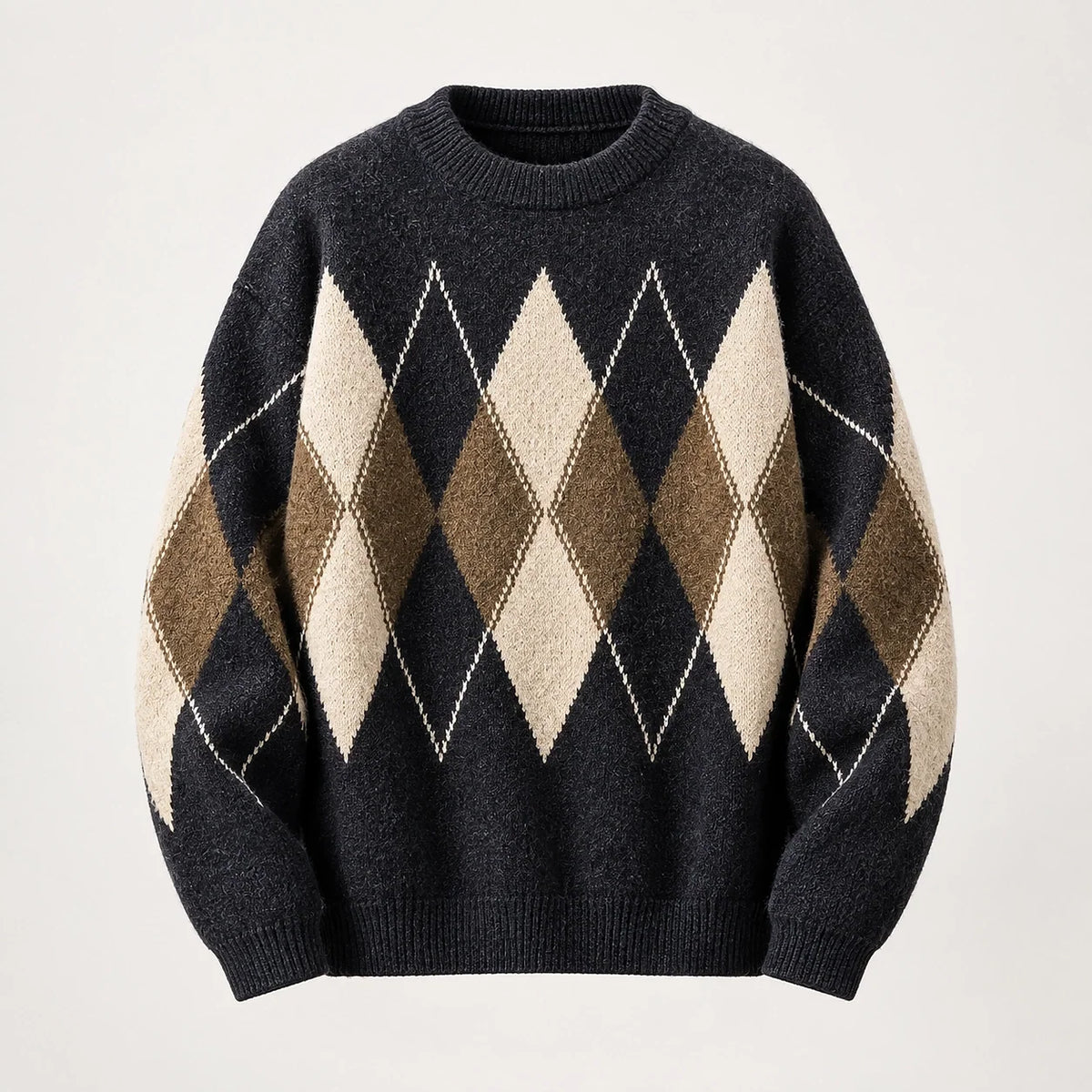 Benjamin | Cosy Oversized Crew Neck Mens Argyle Jumper