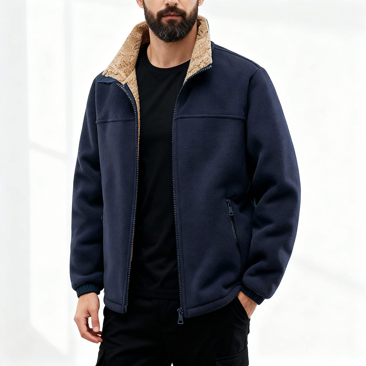 Bobby | Stand Collar Zip Up Mens Sherpa Jacket