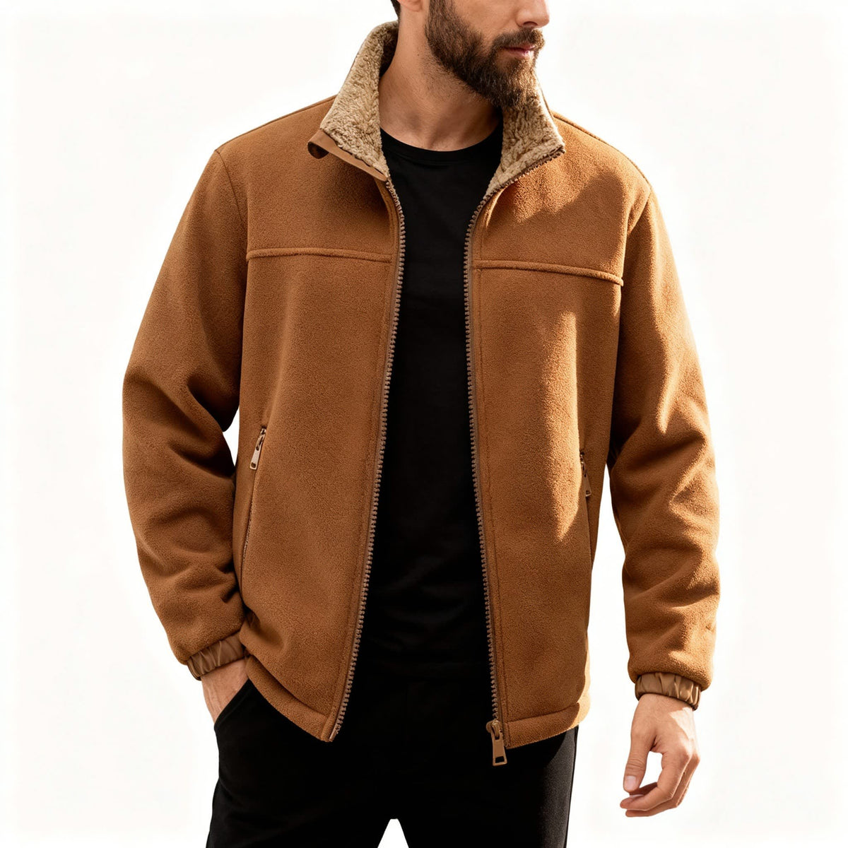 Bobby | Stand Collar Zip Up Mens Sherpa Jacket