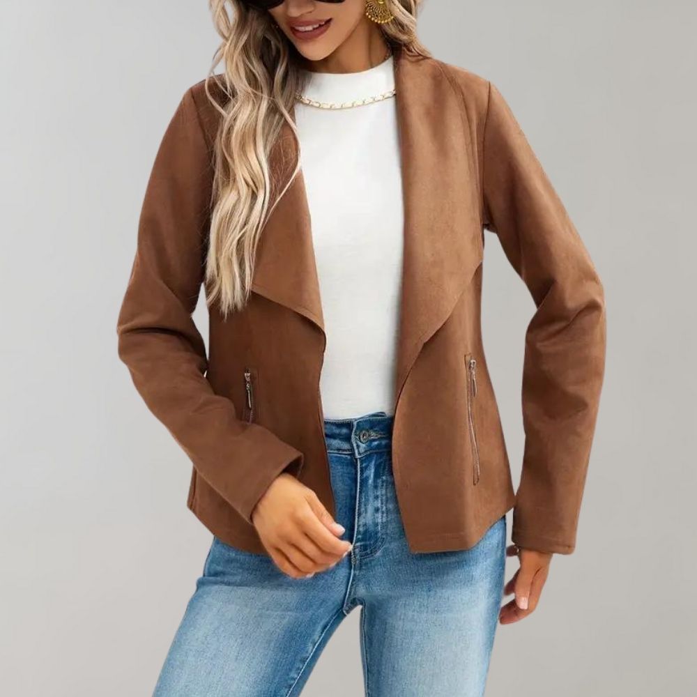 Bonnie | Graceful Collared Suede Jacket with Notch Lapel