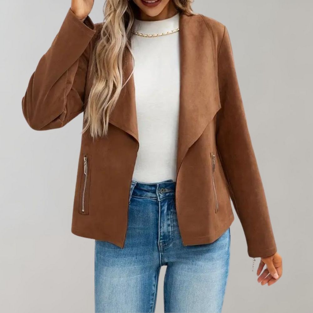 Bonnie | Graceful Collared Suede Jacket with Notch Lapel