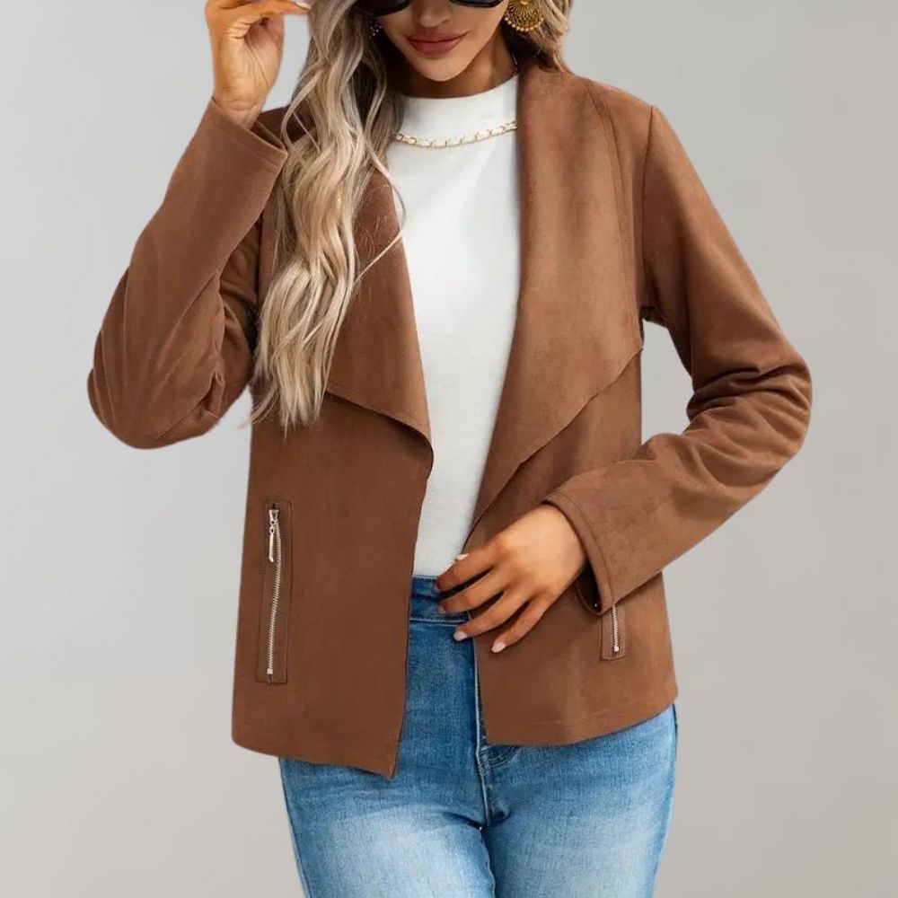 Bonnie | Graceful Collared Suede Jacket with Notch Lapel