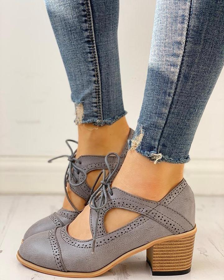 Bonnie | Graceful Lace-Up Cut-Out Mary Jane Heels