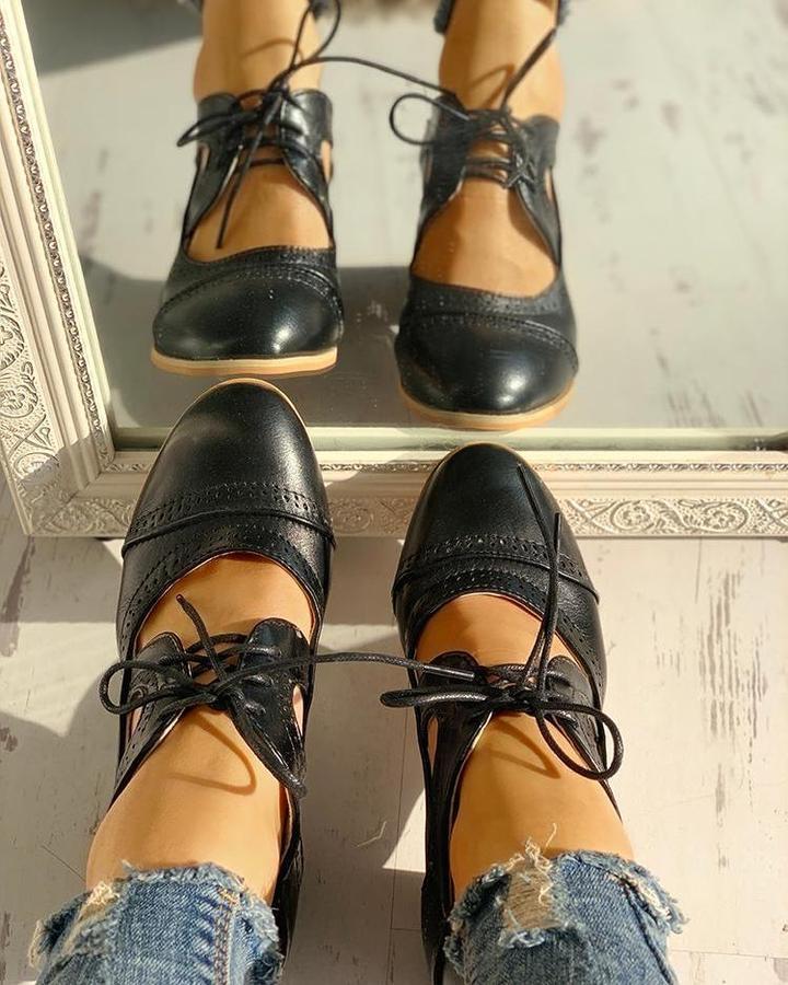 Bonnie | Graceful Lace-Up Cut-Out Mary Jane Heels