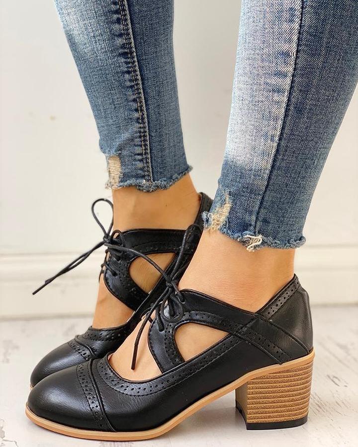 Bonnie | Graceful Lace-Up Cut-Out Mary Jane Heels