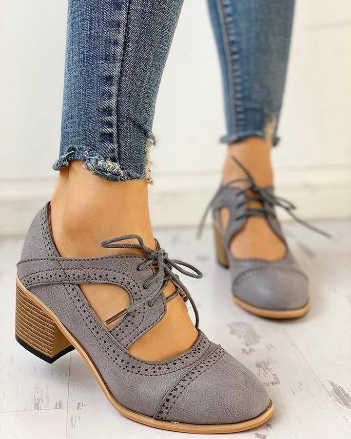 Bonnie | Graceful Lace-Up Cut-Out Mary Jane Heels