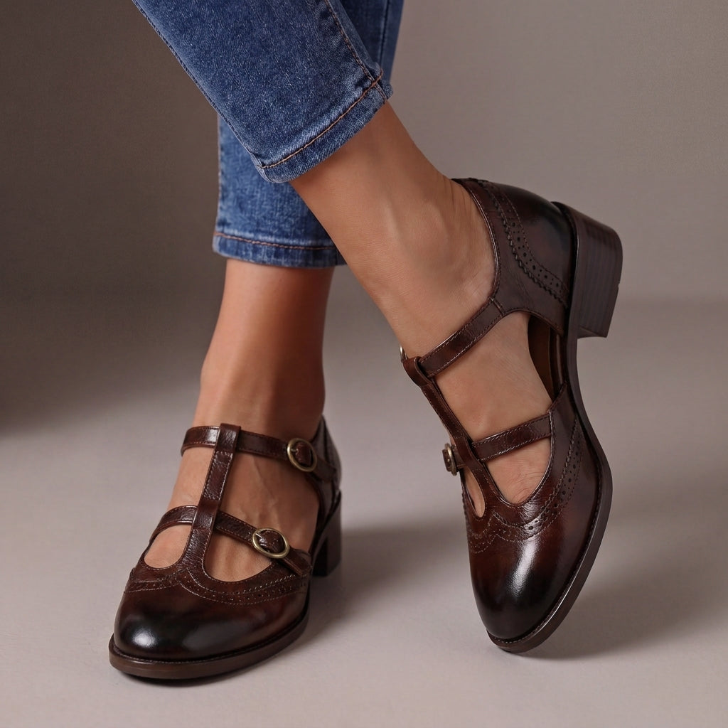 Bonnie | Refined T-Bar Brogue Mary Jane Shoes
