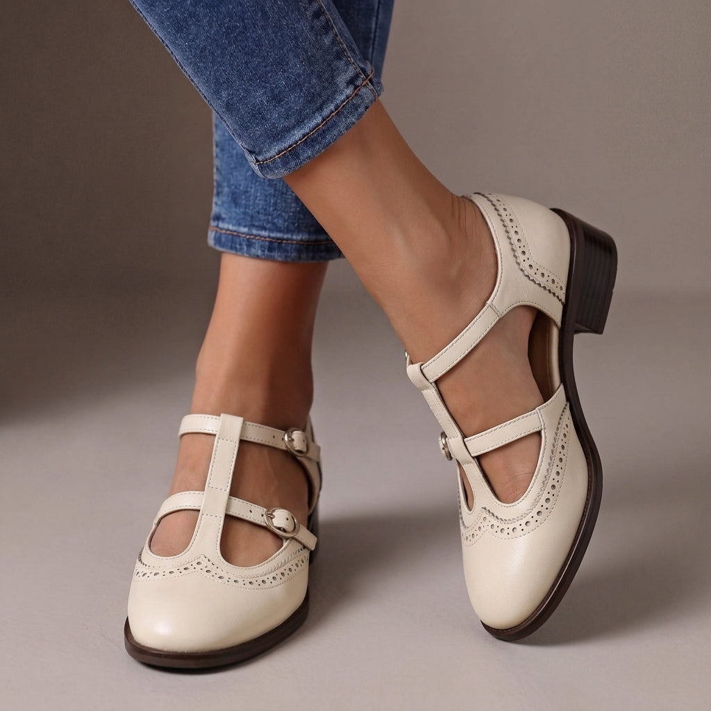 Bonnie | Refined T-Bar Brogue Mary Jane Shoes