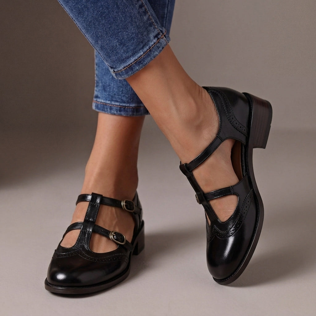 Bonnie | Refined T-Bar Brogue Mary Jane Shoes
