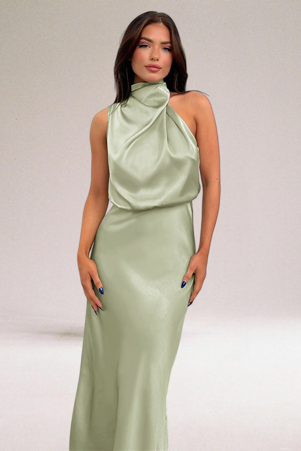 Charlotte | Elegant Halter Neck Satin Cocktail Maxi Dress