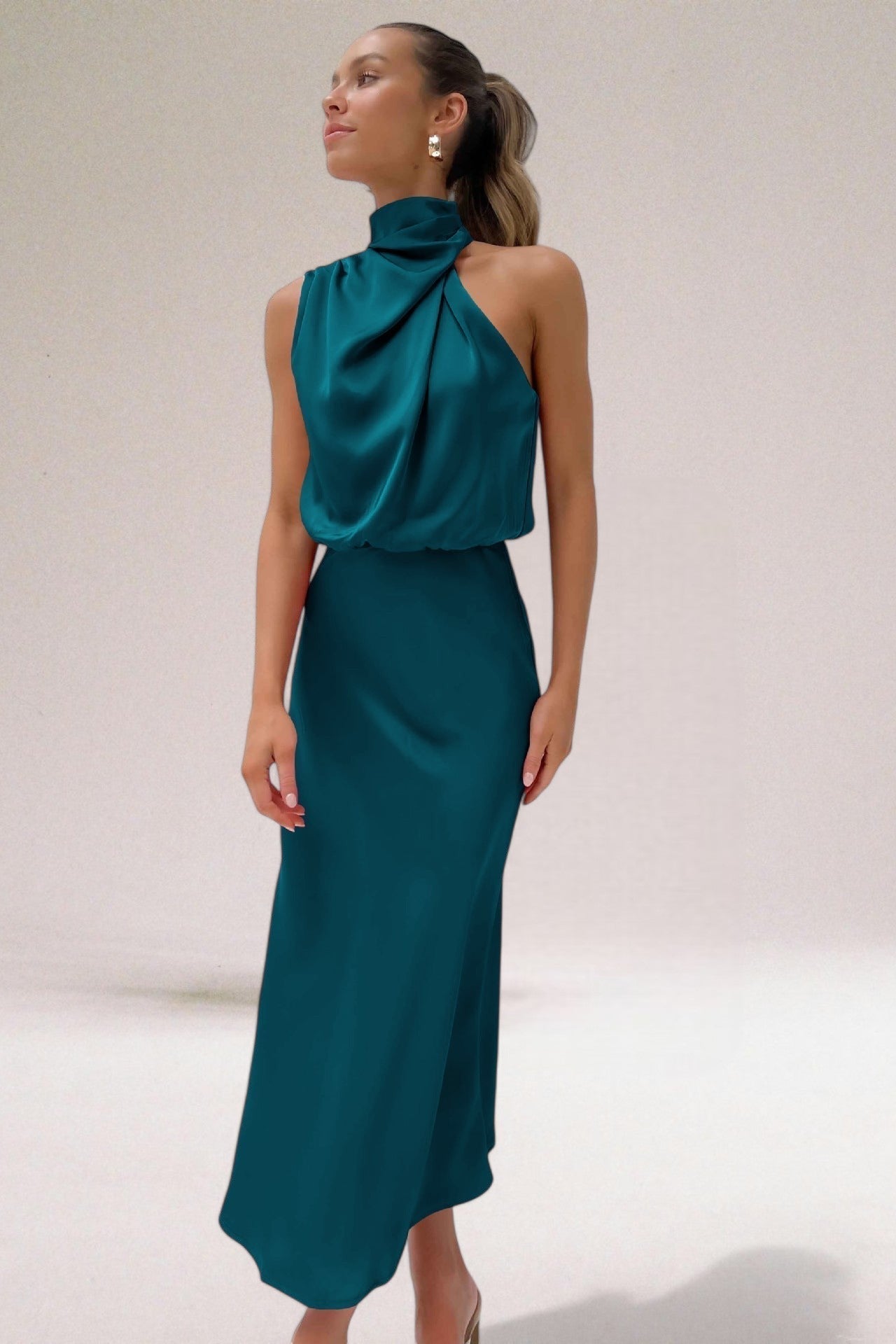 Charlotte | Elegant Halter Neck Satin Cocktail Maxi Dress