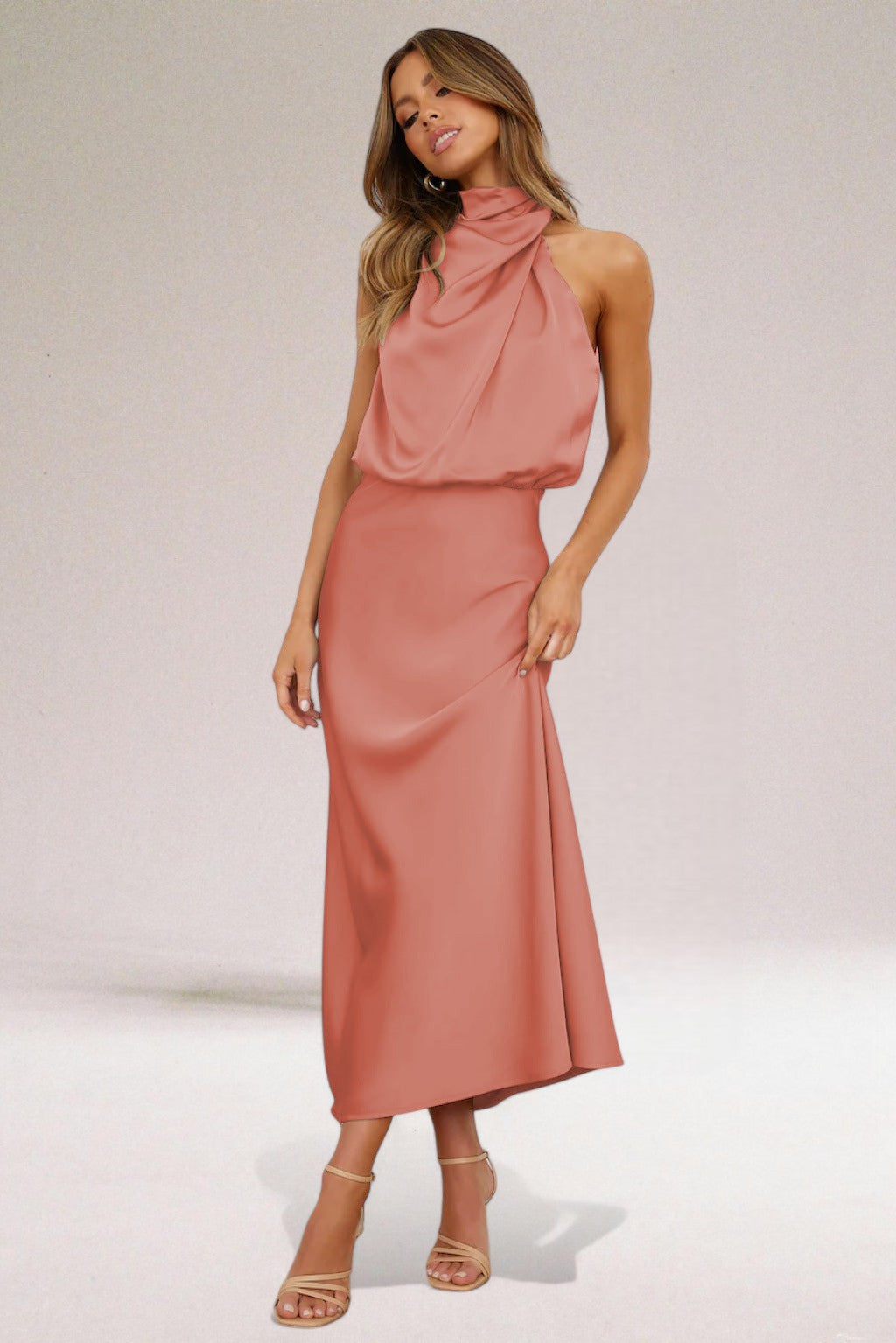 Charlotte | Elegant Halter Neck Satin Cocktail Maxi Dress