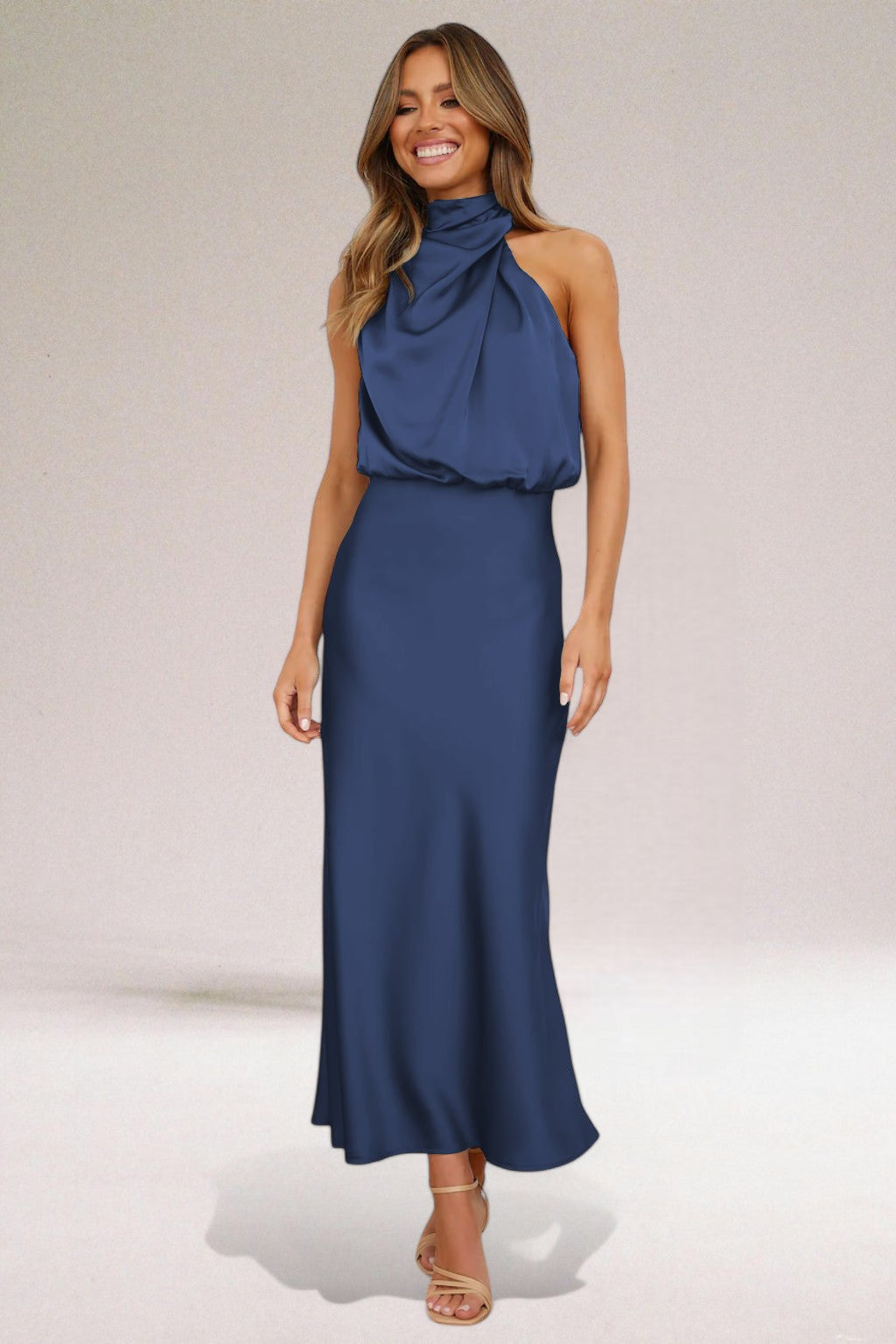 Charlotte | Elegant Halter Neck Satin Cocktail Maxi Dress
