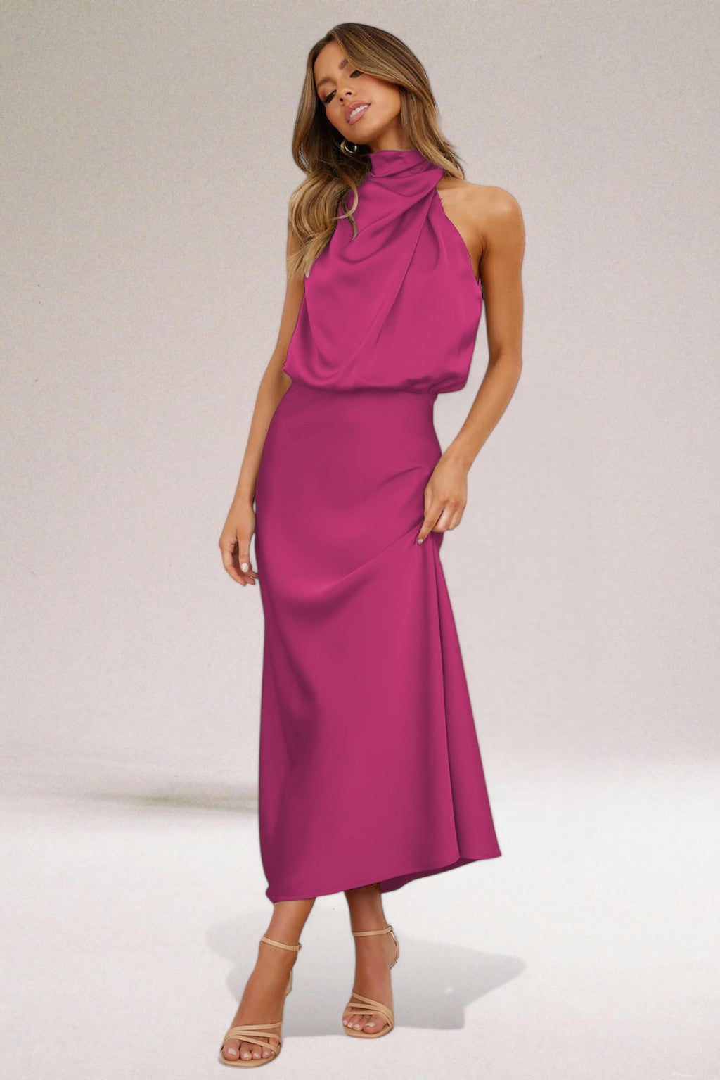 Charlotte | Elegant Halter Neck Satin Cocktail Maxi Dress