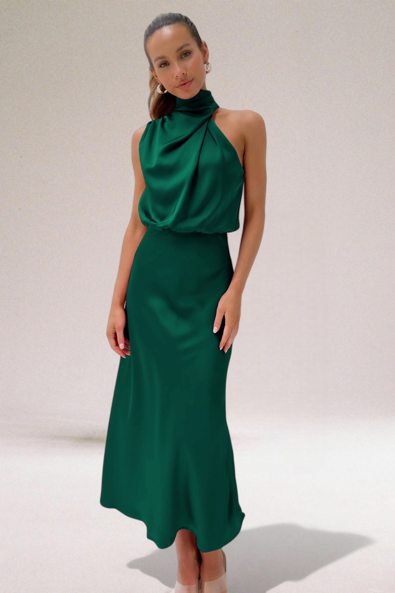 Charlotte | Elegant Halter Neck Satin Cocktail Maxi Dress