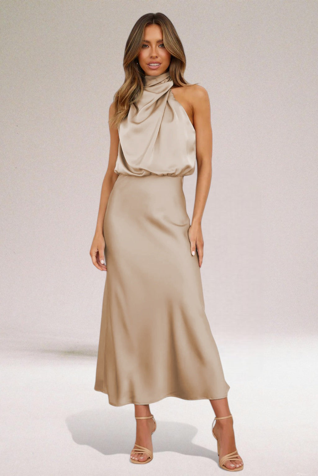 Charlotte | Elegant Halter Neck Satin Cocktail Maxi Dress
