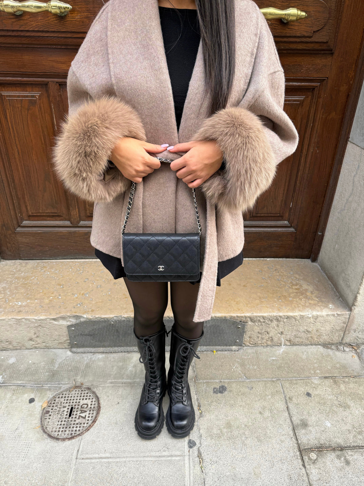 Charlotte | Graceful Faux Fur Trim Wrap Coat with Belt