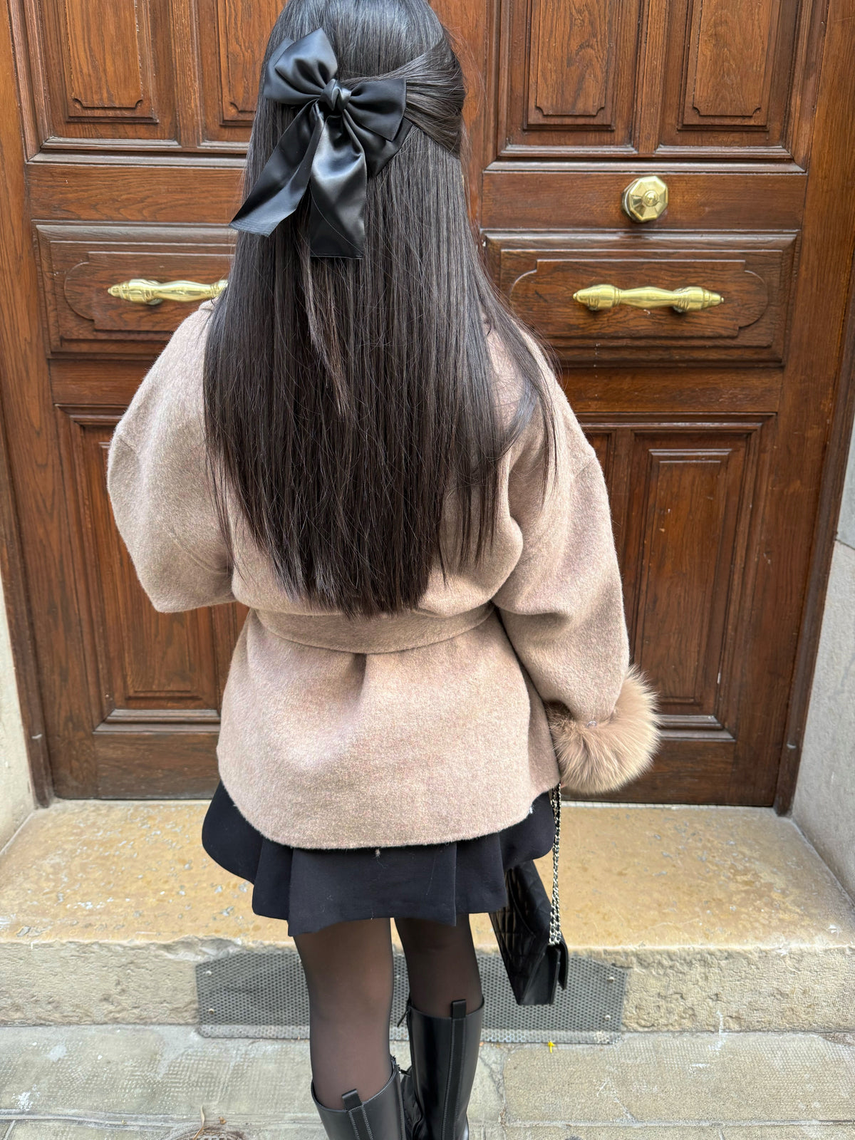 Charlotte | Graceful Faux Fur Trim Wrap Coat with Belt