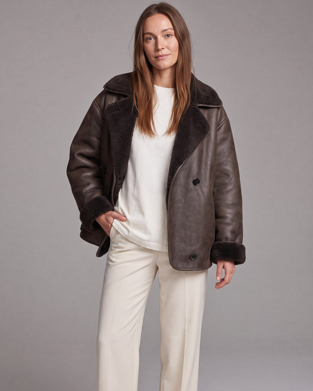 Charlotte | Stylish Oversized Faux Fur Coat with Shearling Lapels