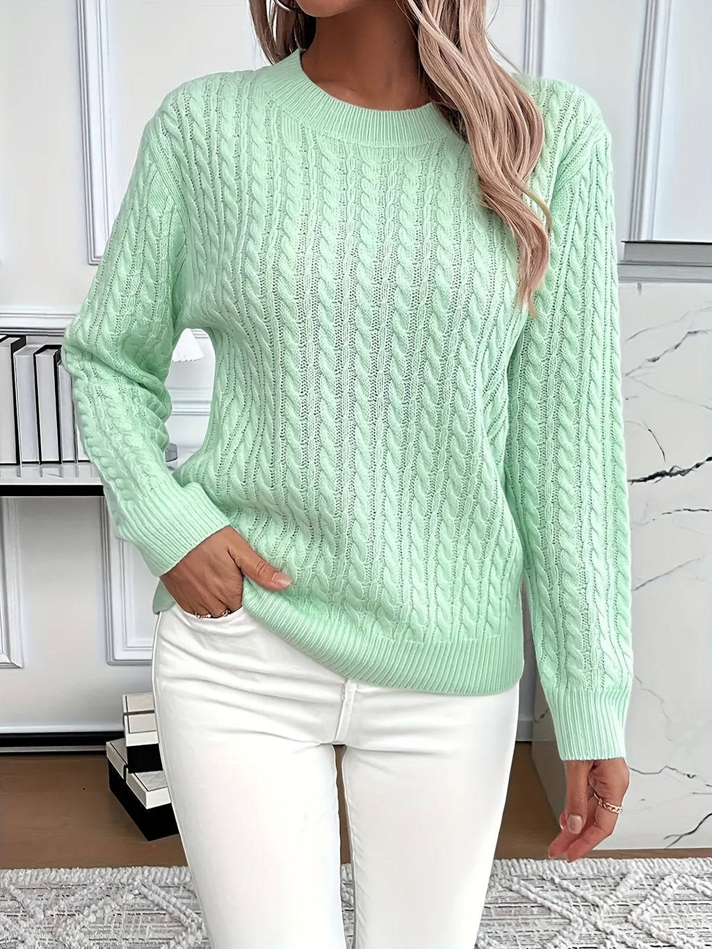 Chloe | Cable Pattern Crew Neck Womens Knit Jumper