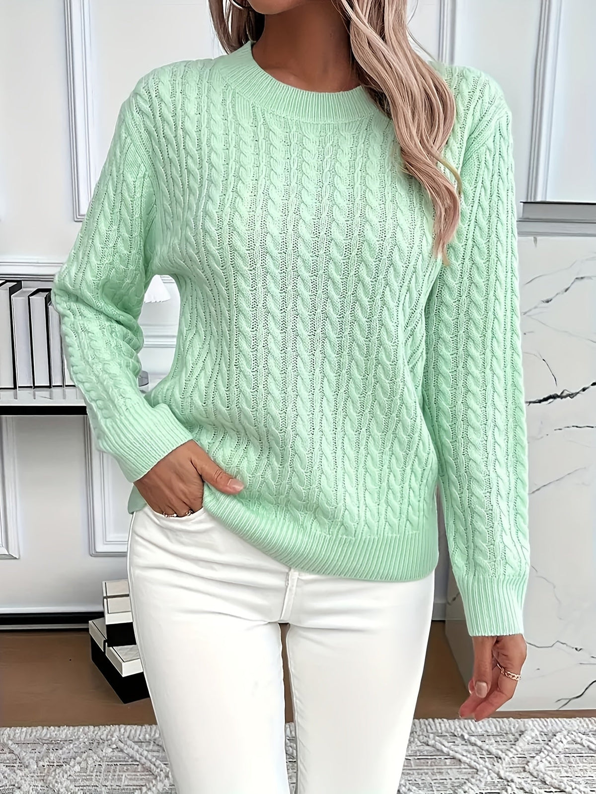 Chloe | Cable Pattern Crew Neck Womens Knit Jumper