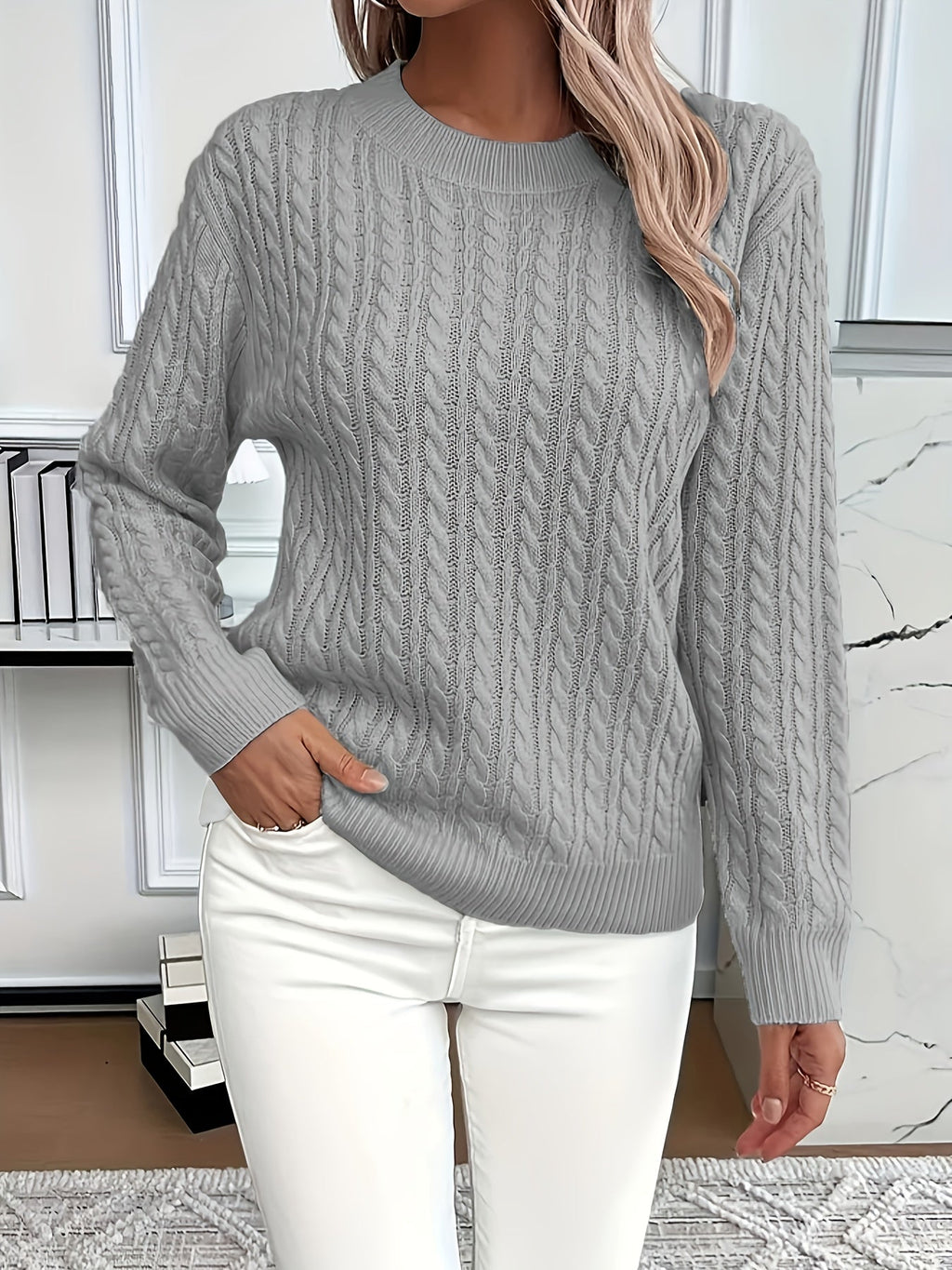 Chloe | Cable Pattern Crew Neck Womens Knit Jumper