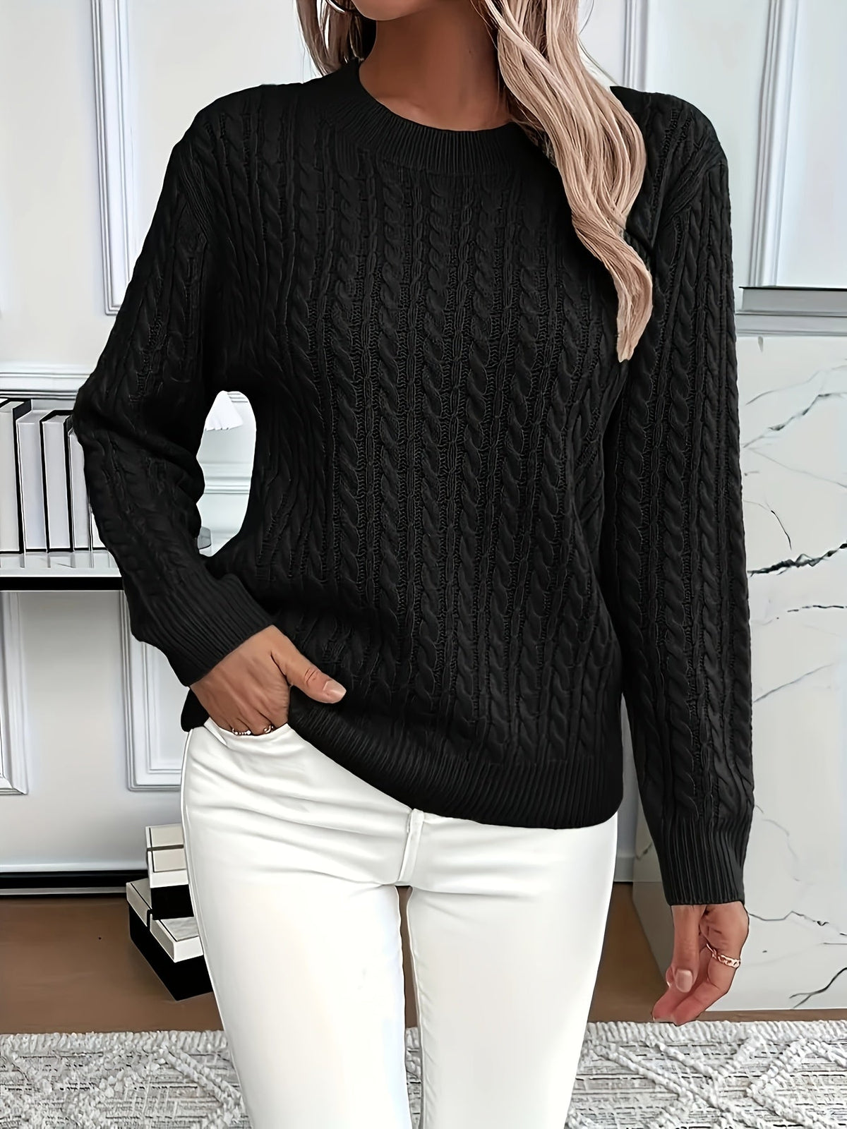 Chloe | Cable Pattern Crew Neck Womens Knit Jumper