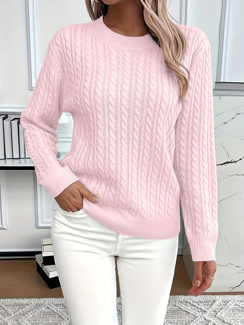 Chloe | Cable Pattern Crew Neck Womens Knit Jumper