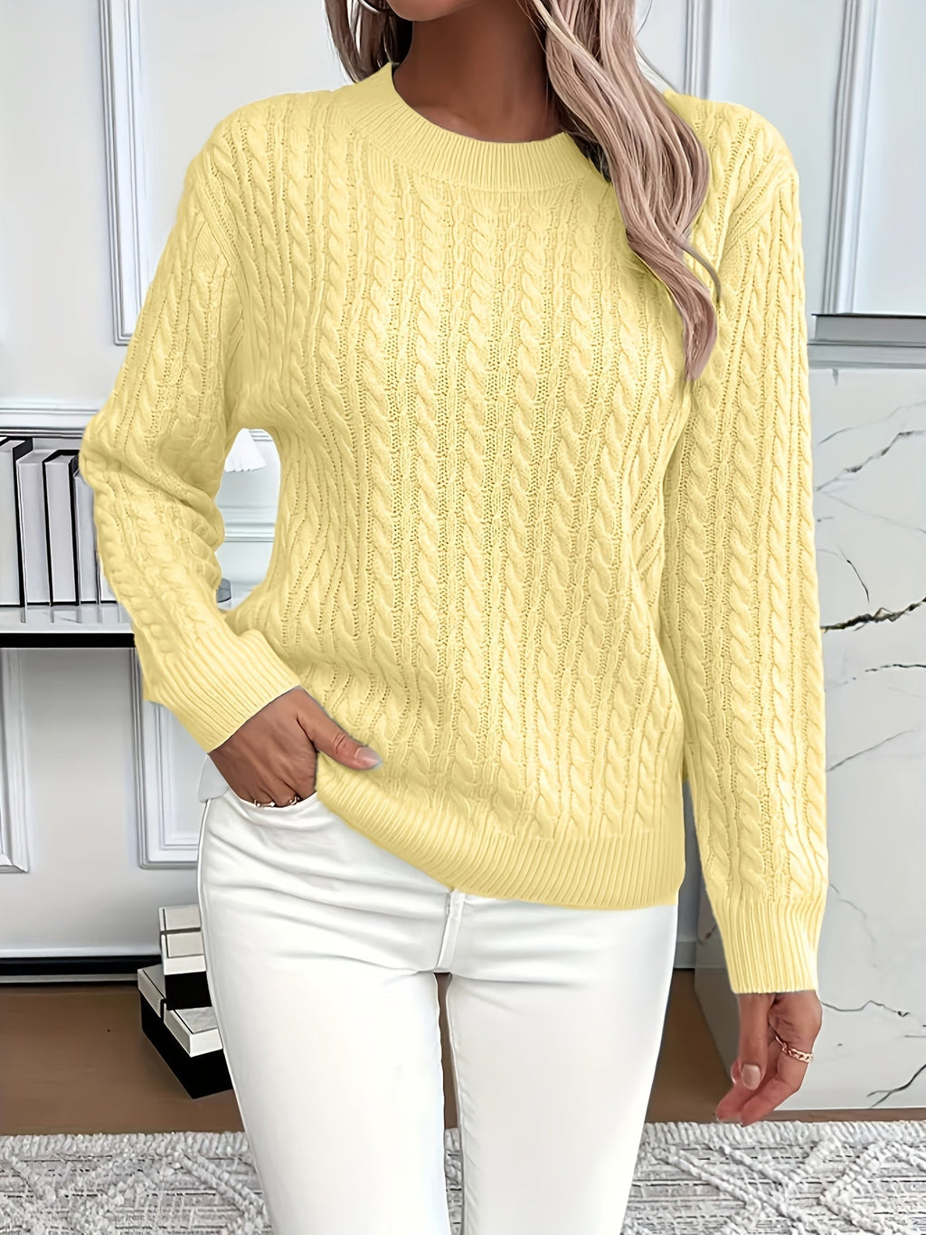 Chloe | Cable Pattern Crew Neck Womens Knit Jumper
