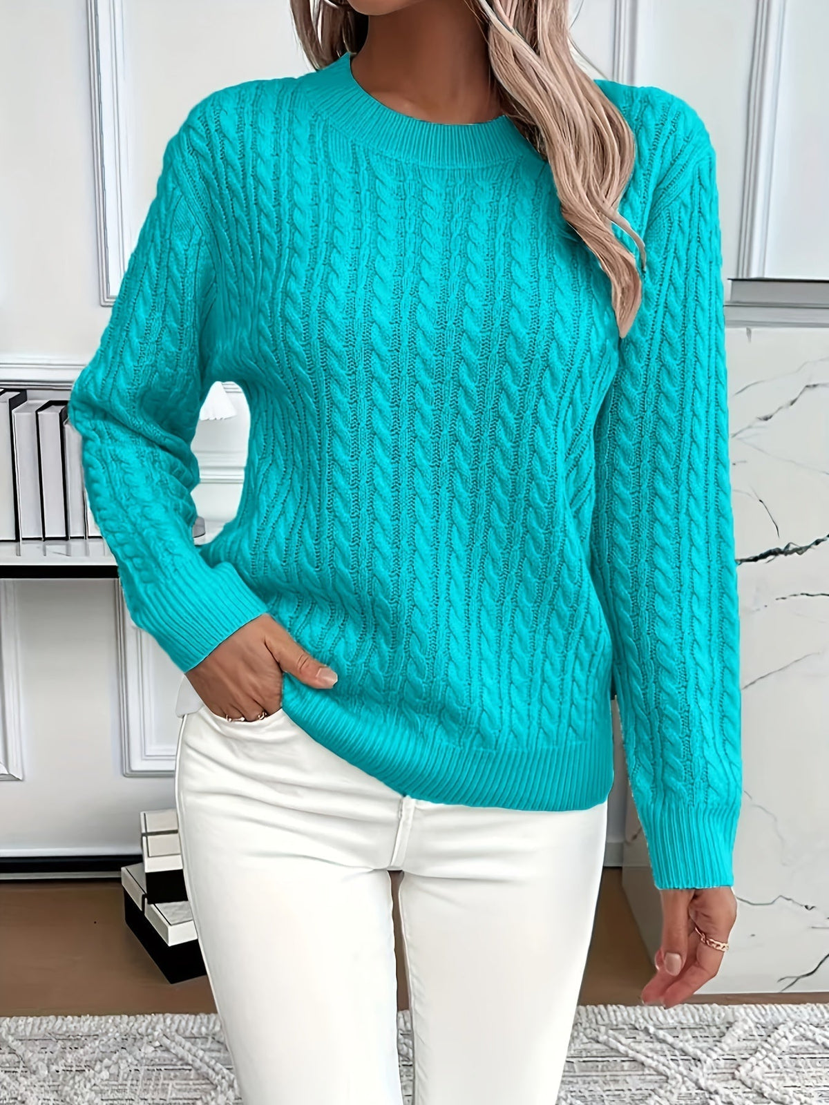 Chloe | Cable Pattern Crew Neck Womens Knit Jumper