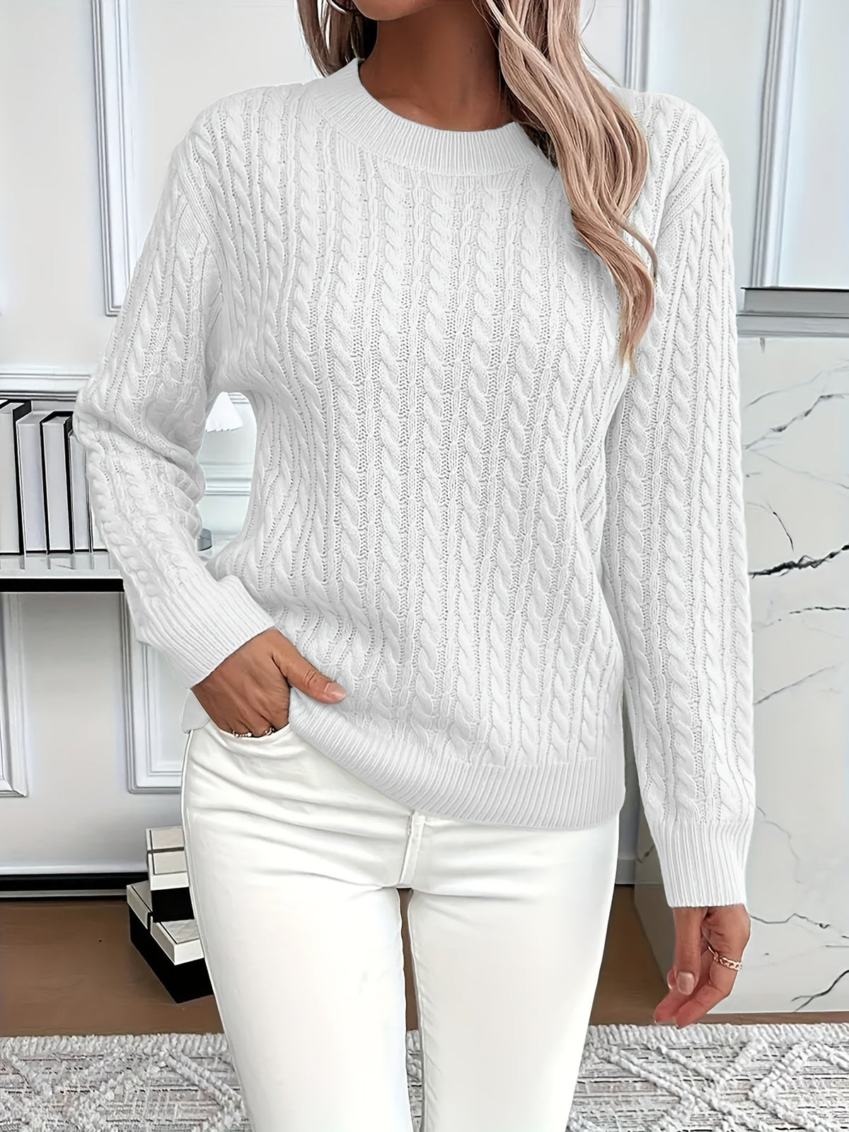 Chloe | Cable Pattern Crew Neck Womens Knit Jumper