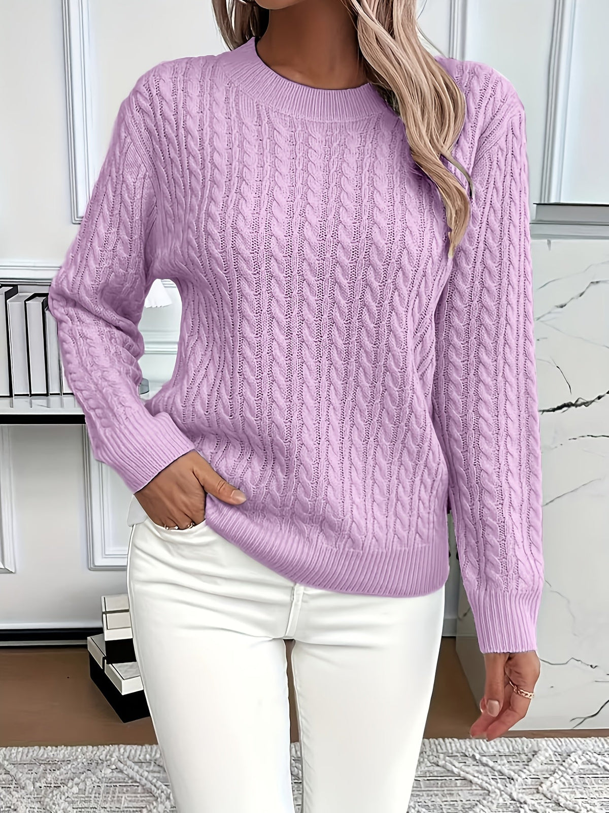 Chloe | Cable Pattern Crew Neck Womens Knit Jumper