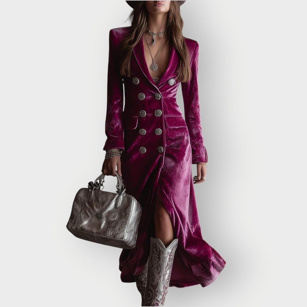Chloe | Polished Double-Breasted Maxi Christmas Dress