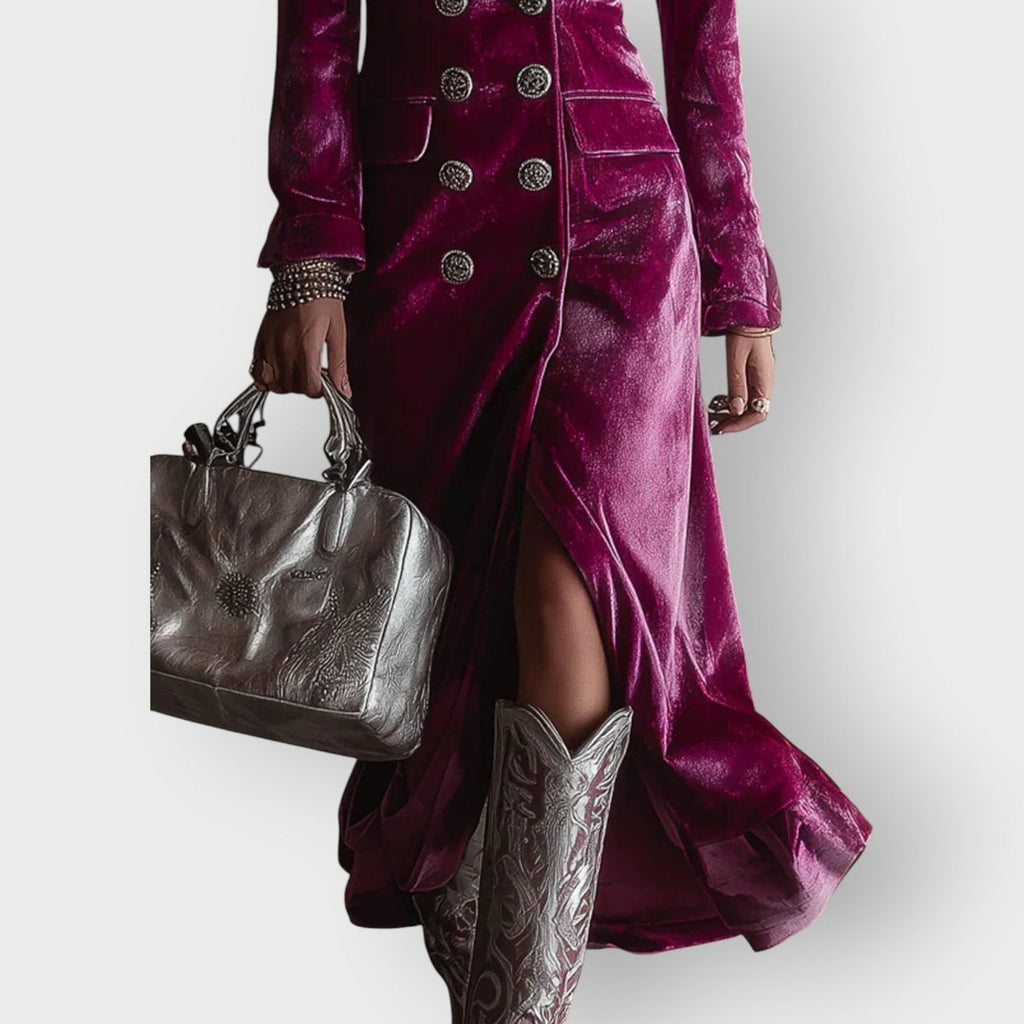 Chloe | Polished Double-Breasted Maxi Christmas Dress
