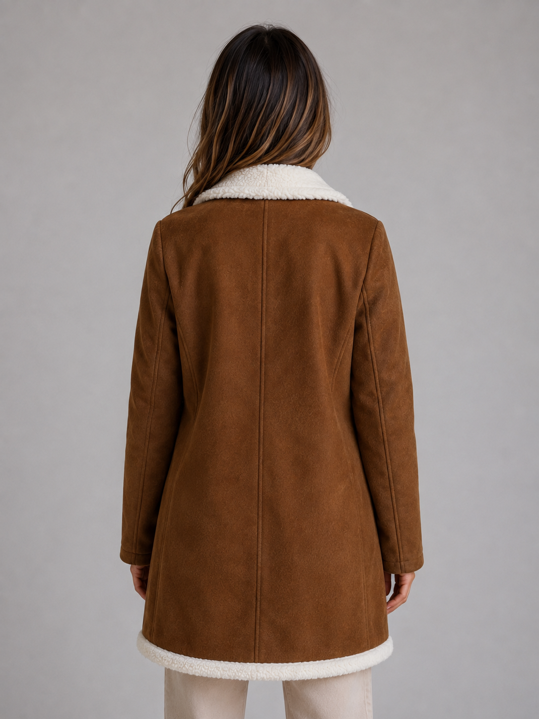 Chloe | Polished Longline Shearling Coat with Teddy Trim
