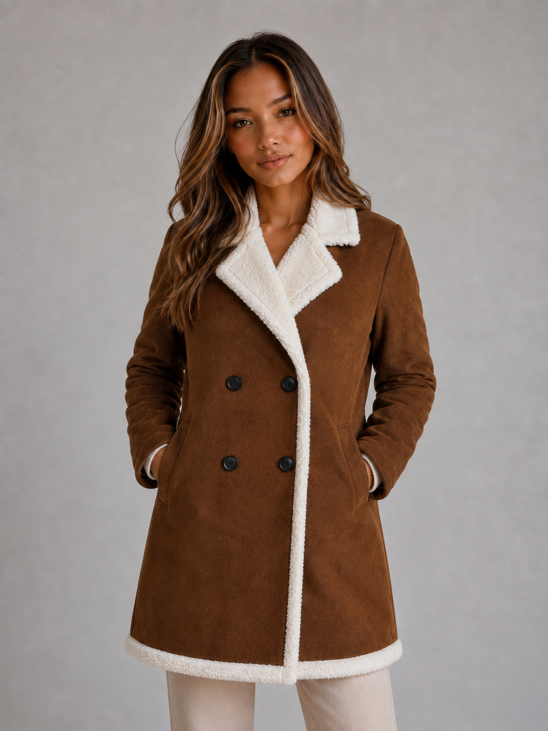 Chloe | Polished Longline Shearling Coat with Teddy Trim