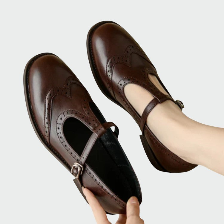 Chloe | Sophisticated T-Bar Brogue Mary Jane Shoes