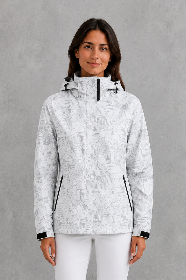 Clara | Classic Leaf Print Hooded Waterproof Jacket