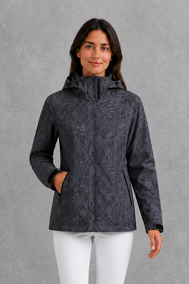 Clara | Classic Leaf Print Hooded Waterproof Jacket
