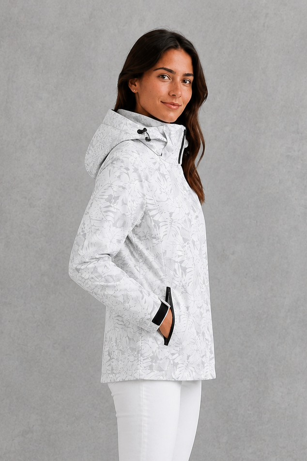 Clara | Classic Leaf Print Hooded Waterproof Jacket