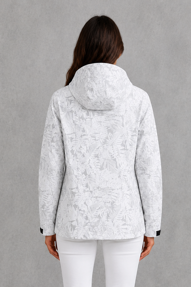 Clara | Classic Leaf Print Hooded Waterproof Jacket
