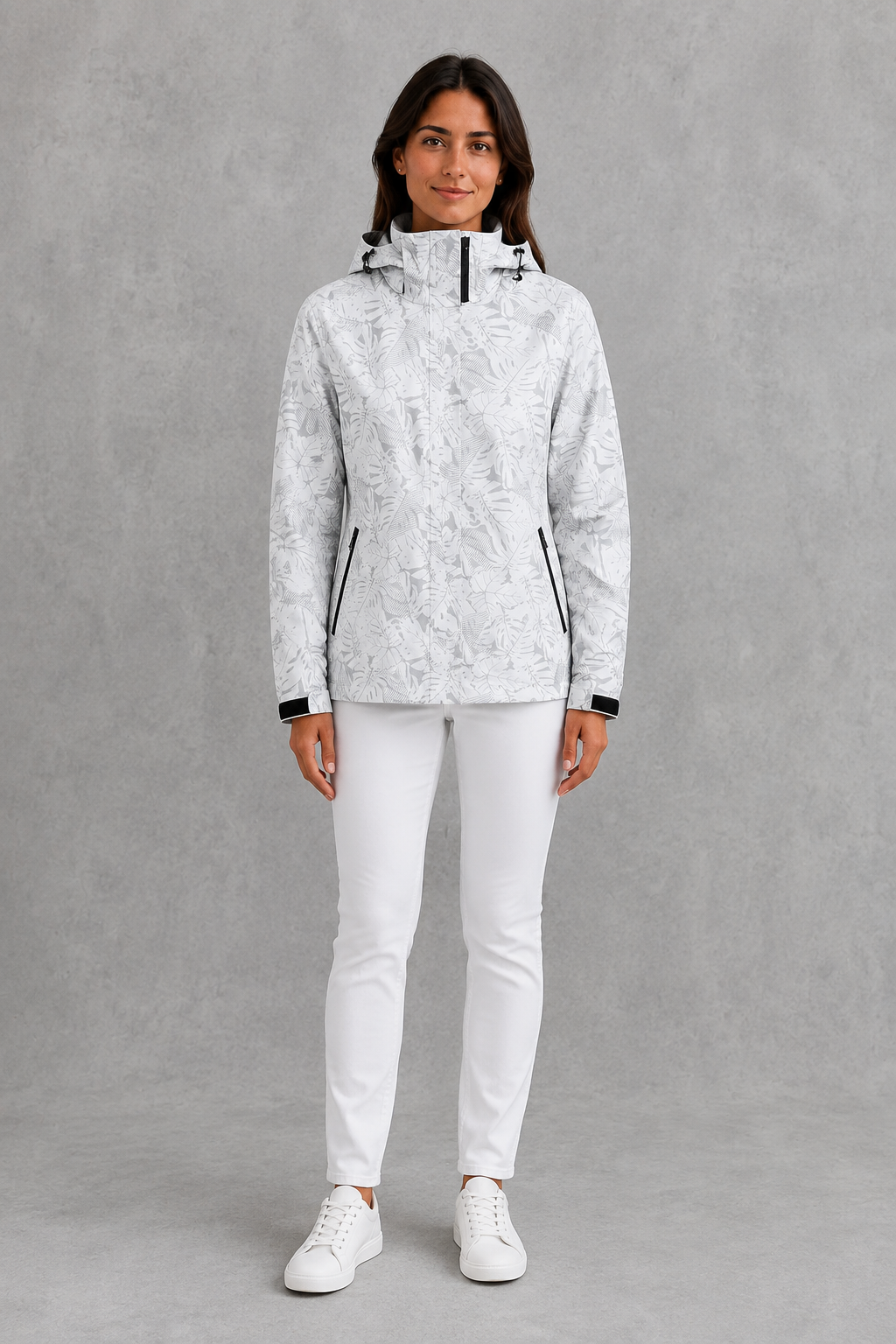 Clara | Classic Leaf Print Hooded Waterproof Jacket