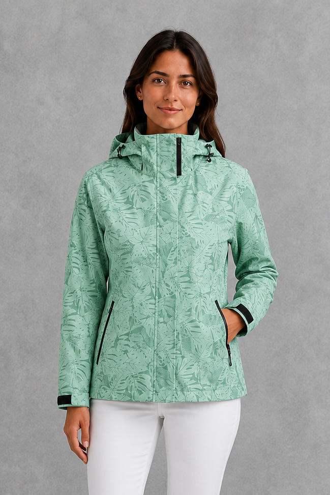 Clara | Classic Leaf Print Hooded Waterproof Jacket