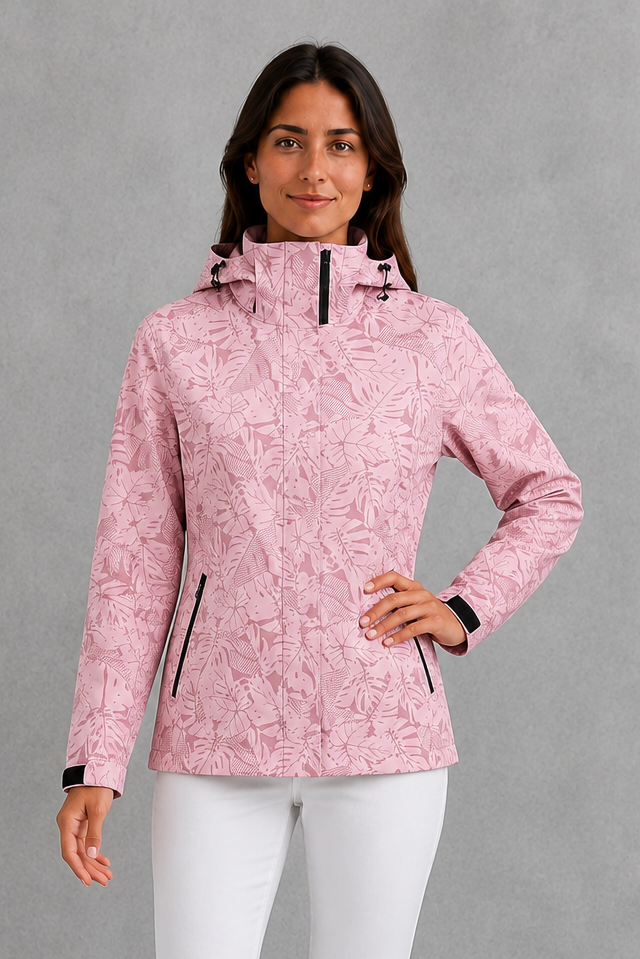 Clara | Classic Leaf Print Hooded Waterproof Jacket