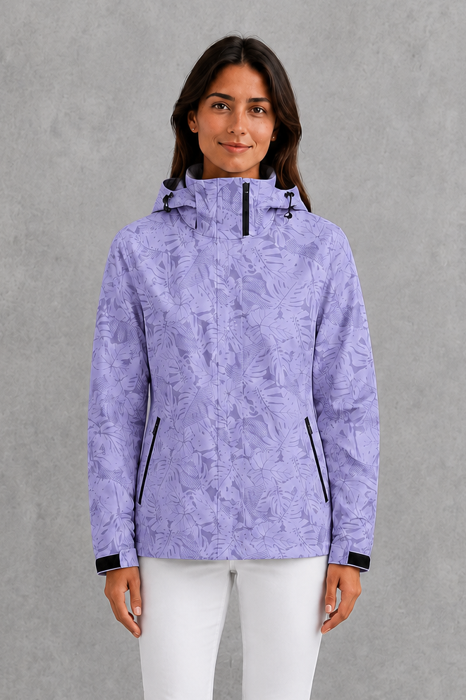 Clara | Classic Leaf Print Hooded Waterproof Jacket