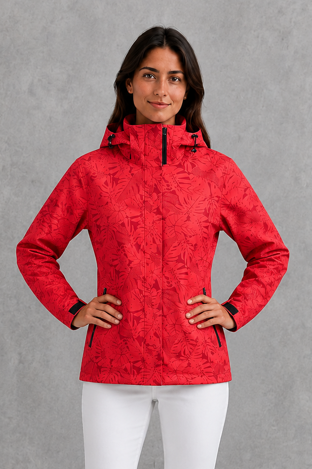 Clara | Classic Leaf Print Hooded Waterproof Jacket