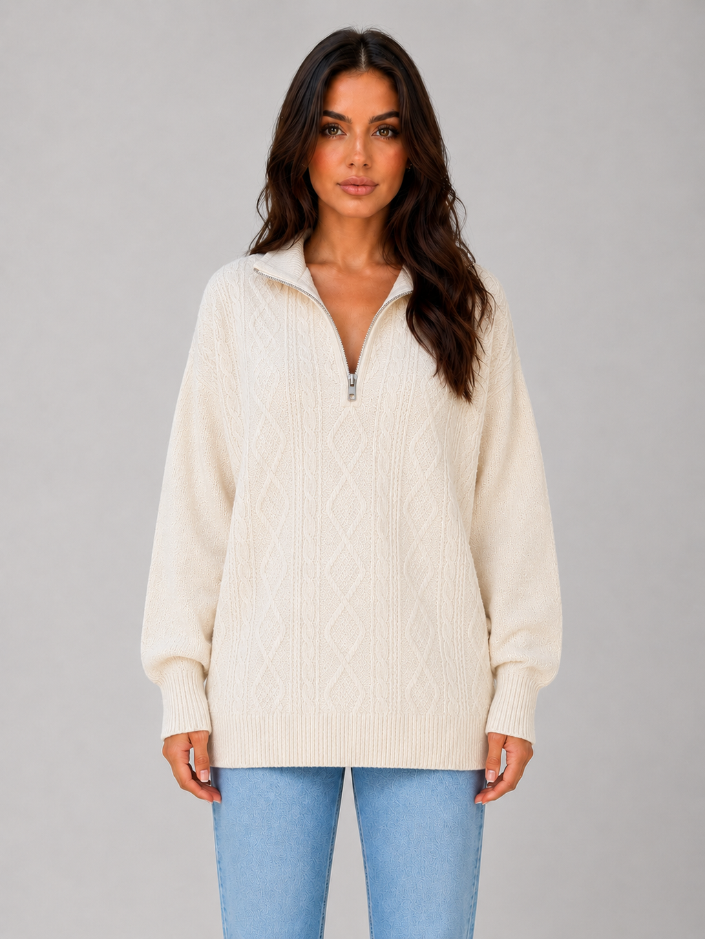 Clara | Half Zip Longline Womens Knit Jumper