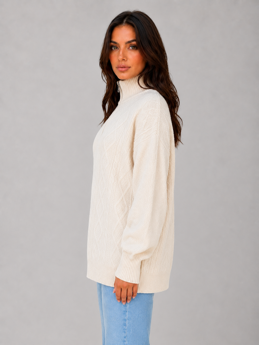 Clara | Half Zip Longline Womens Knit Jumper