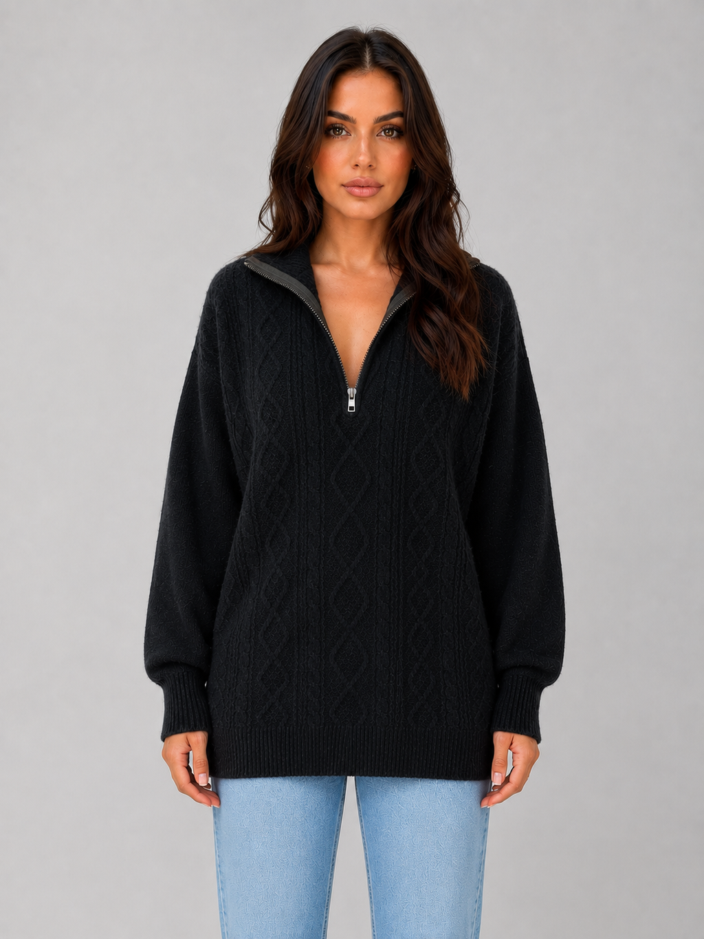 Clara | Half Zip Longline Womens Knit Jumper