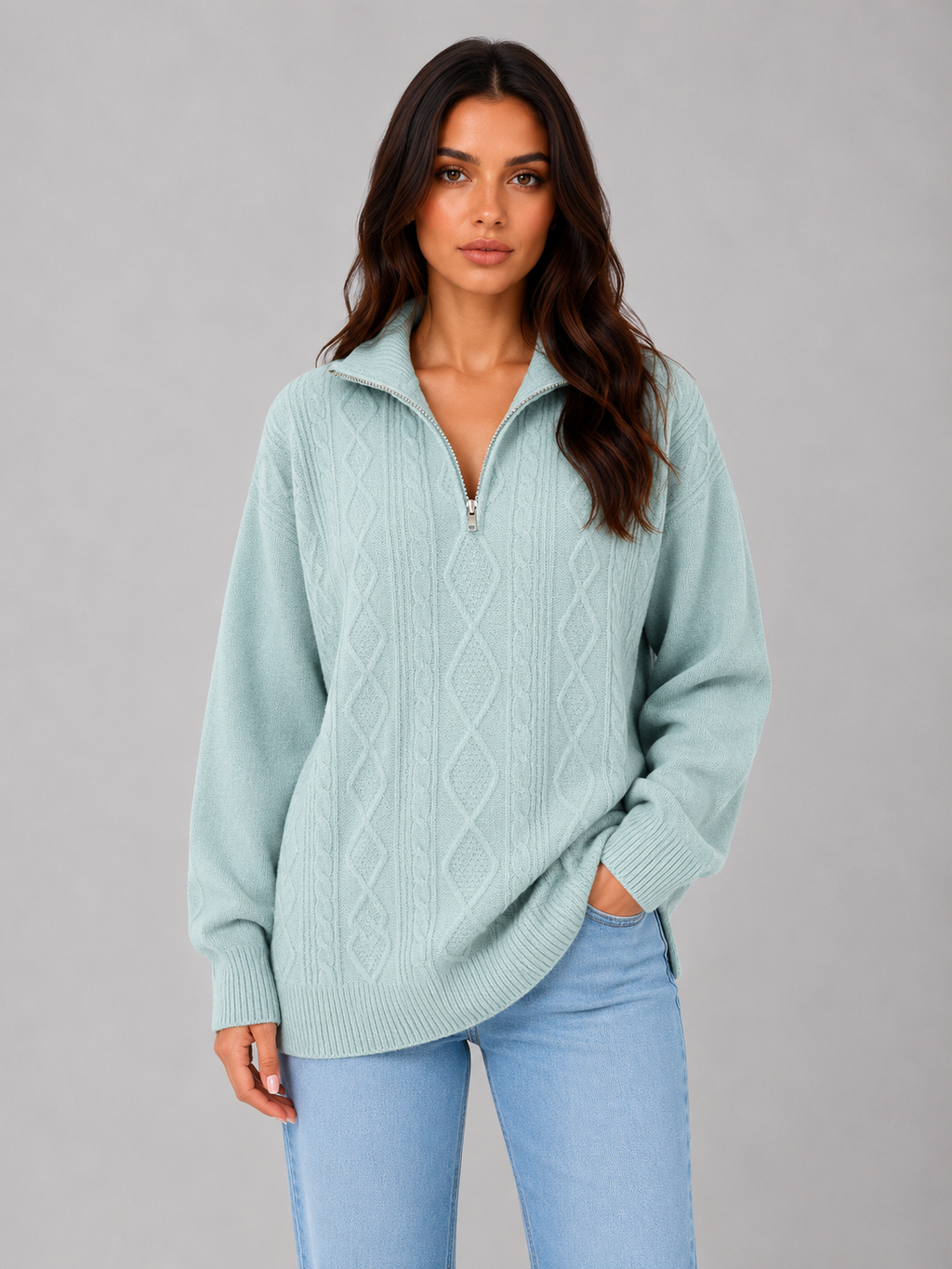 Clara | Half Zip Longline Womens Knit Jumper